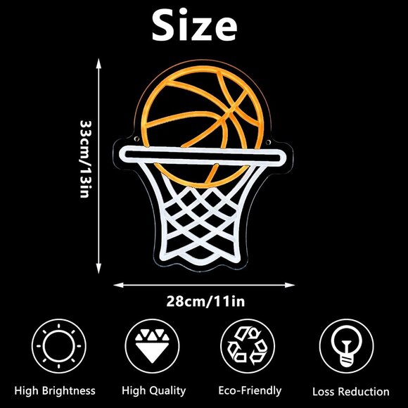 Basketball Yellow Led Neon Signs for Wall Decor USB Powered Bedroom Game Room - Picture 6 of 6